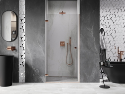 Mexen Lunar-B 60 cm Left Hinged Shower Door, Transparent, Rose Gold - 832-060-000-60-00-L