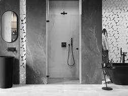 Mexen Lunar-B 65 cm Left-Swing Shower Door, Transparent, Black - 832-065-000-70-00-L