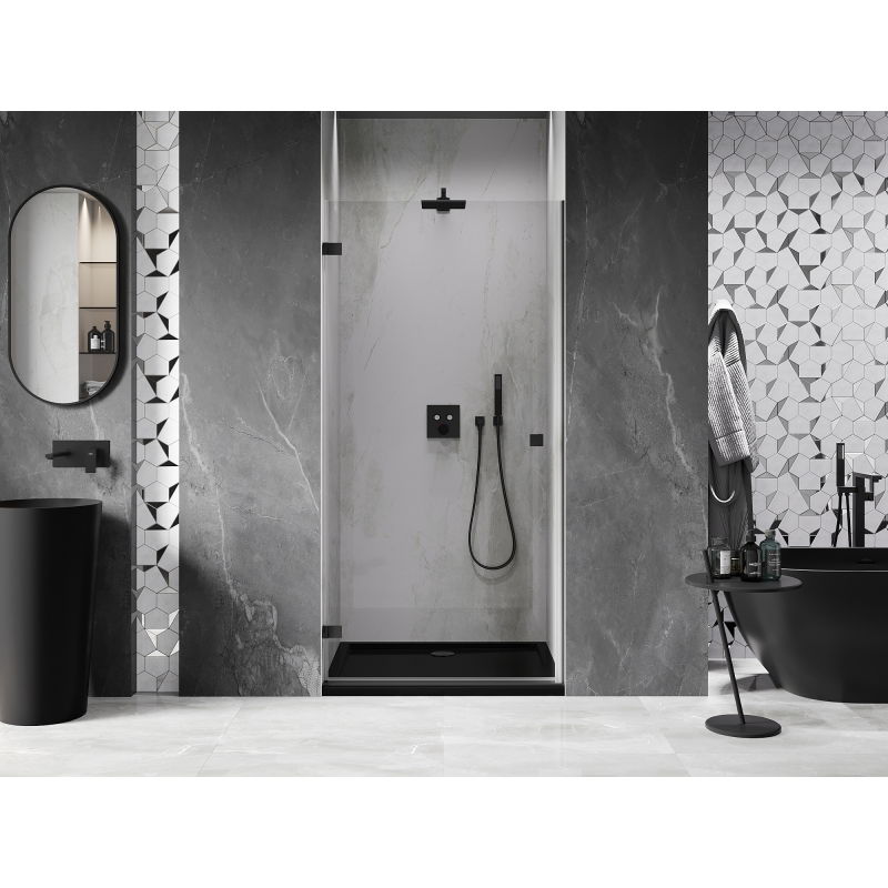 Mexen Lunar-B left hinged shower door 85 cm, transparent, black - 832-085-000-70-00-L