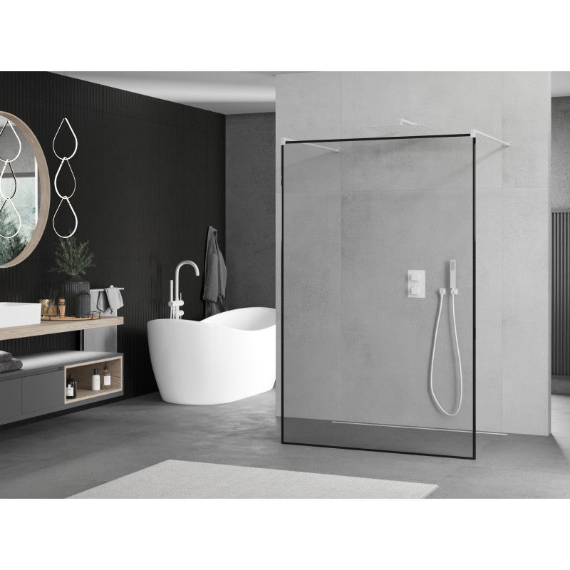 Mexen Kioto freestanding shower wall 120 x 200 cm, black frame 8 mm, white - 800-120-002-20-70