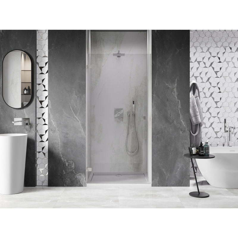 Mexen Lunar-B left hinged shower door 95 cm, transparent, brushed nickel - 832-095-000-97-00-L