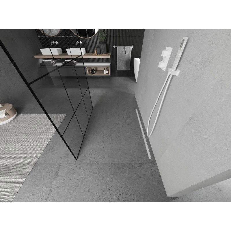 Mexen Kioto freestanding shower wall 100 x 200 cm, black grid 8 mm, white - 800-100-002-20-77