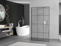 Mexen Kioto Freestanding Shower Wall 110 x 200 cm, Black Grid 8 mm, White - 800-110-002-20-77