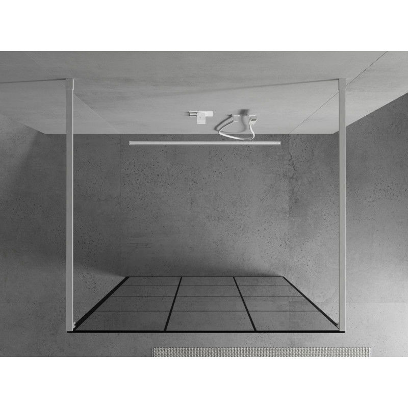 Mexen Kioto Freestanding Shower Wall 110 x 200 cm, Black Grid 8 mm, White - 800-110-002-20-77