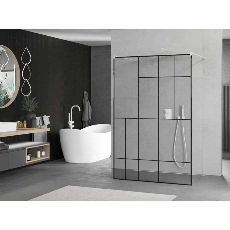 Mexen Kioto freestanding shower wall 110 x 200 cm, black pattern 8 mm, white - 800-110-002-20-78