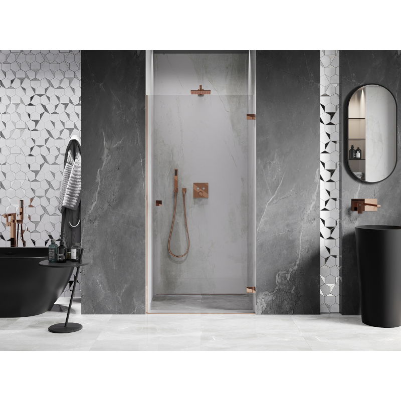 Mexen Lunar-B right-side hinged shower door 95 cm, transparent, rose gold - 832-095-000-60-00-P