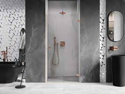 Mexen Lunar-B shower door, right hinge 90 cm, transparent, brushed copper - 832-090-000-65-00-P