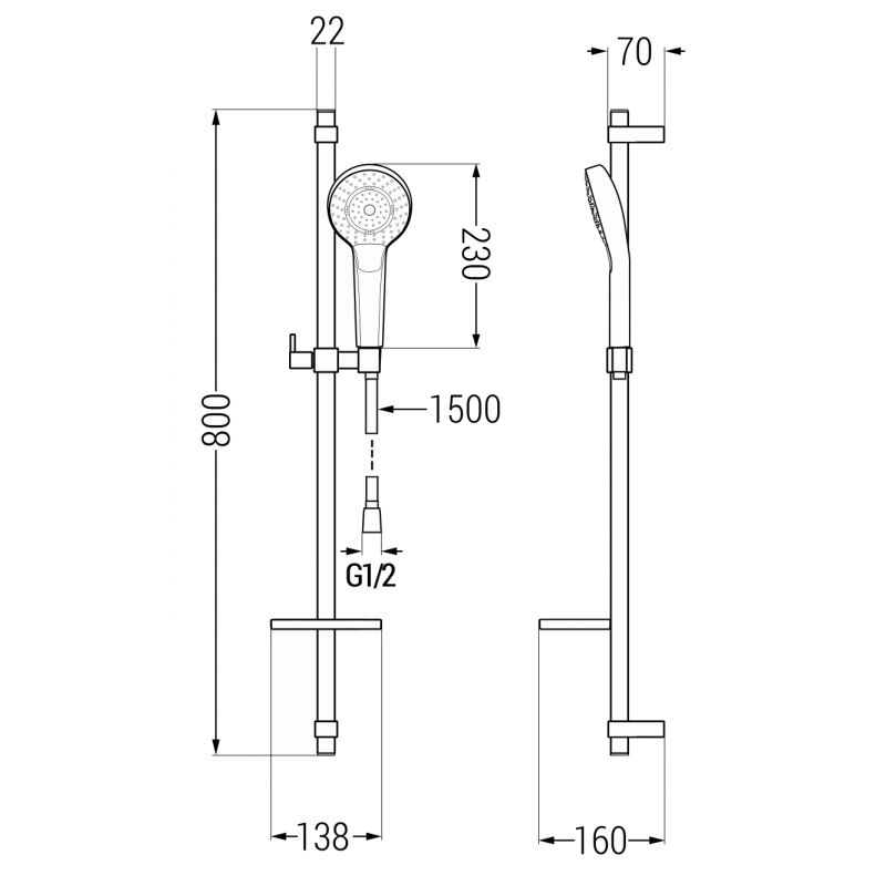 Mexen DQ05 sliding shower set, gold - 785054581-50