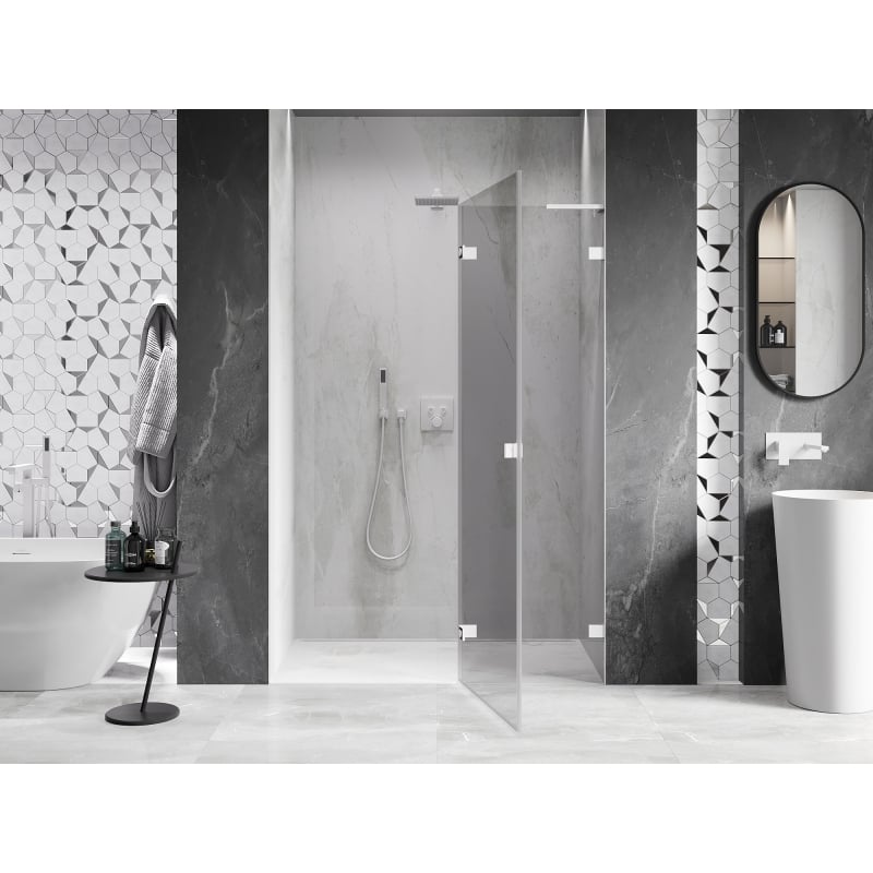 Mexen Lunar L 130 cm Right-Hinged Shower Door, Transparent, White - 834L-130-000-20-00-P