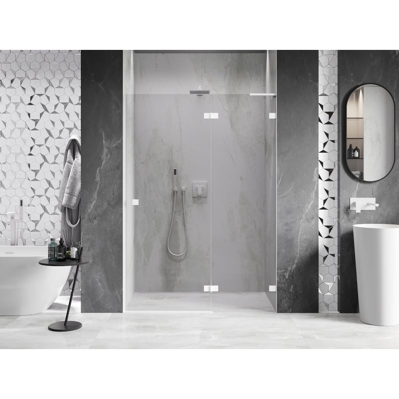Mexen Lunar L 130 cm Right-Hinged Shower Door, Transparent, White - 834L-130-000-20-00-P