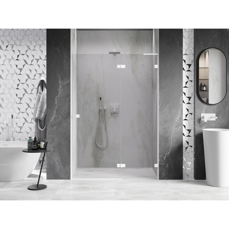 Mexen Lunar L 135 cm Right Hinged Shower Door, Transparent, White - 834L-135-000-20-00-P