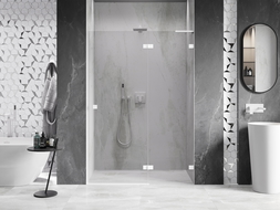 Mexen Lunar L 135 cm Right Hinged Shower Door, Transparent, White - 834L-135-000-20-00-P