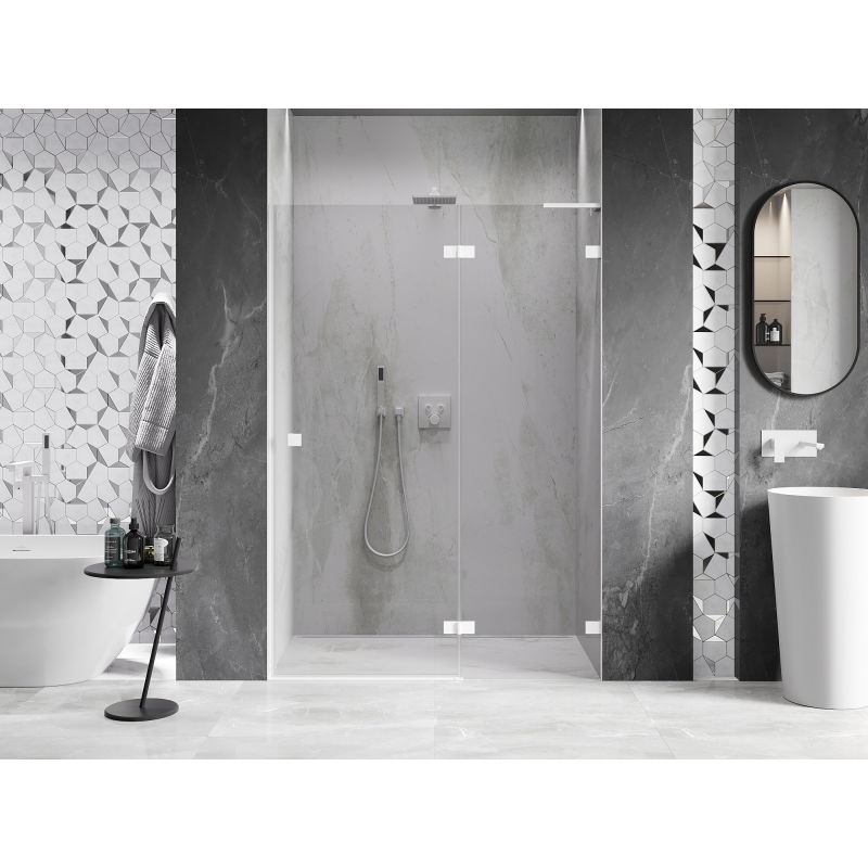 Mexen Lunar L 140 cm Right-Hand Hinged Shower Door, Transparent, White - 834L-140-000-20-00-P