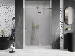 Mexen Lunar L right hinged shower door 130 cm, transparent, gold - 834L-130-000-50-00-P