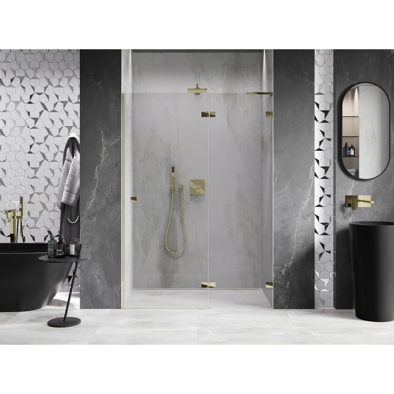 Mexen Lunar L 140 cm Right Hinged Shower Door, Transparent, Gold - 834L-140-000-50-00-P