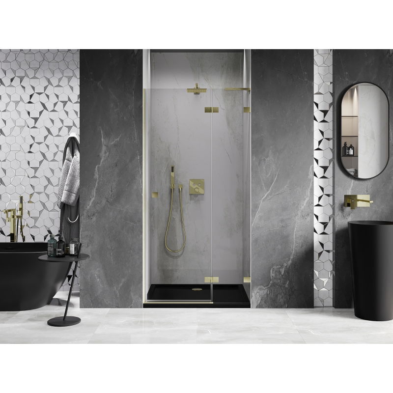 Mexen Lunar L 75 cm right-hinged shower door, transparent, brushed gold - 834L-075-000-55-00-P