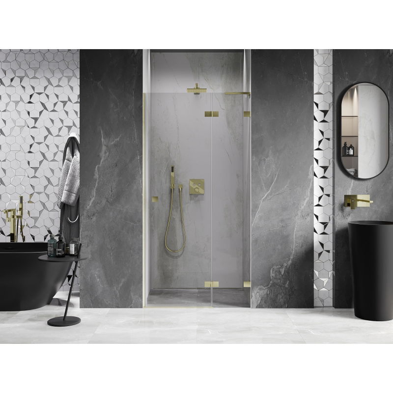 Mexen Lunar L 75 cm right-hinged shower door, transparent, brushed gold - 834L-075-000-55-00-P