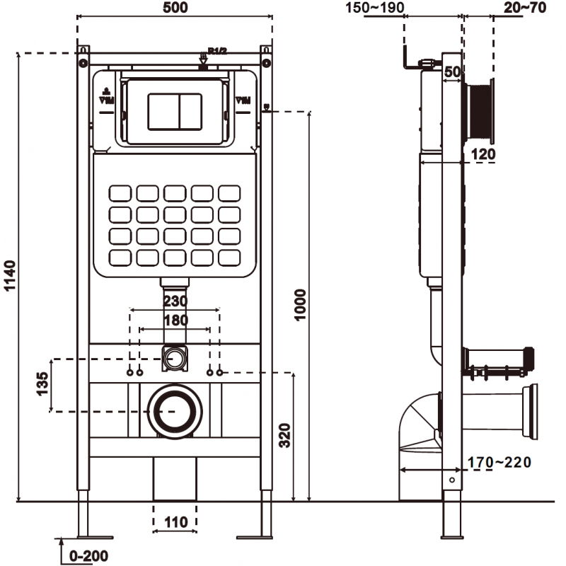 Mexen Tex Air Slim pneumatic concealed toilet frame - 61100A