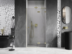 Mexen Lunar L right-hinged shower door 100 cm, transparent, brushed gold - 834L-100-000-55-00-P