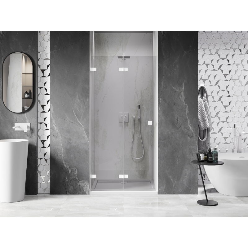 Mexen Lunar-F 60 cm Left Folding Shower Door, Clear, White - 836-060-000-20-00-L