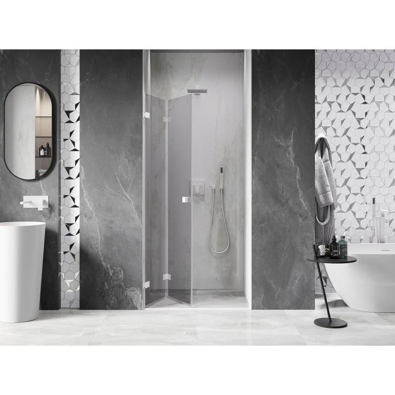 Mexen Lunar-F folding shower door left 80 cm, transparent, white - 836-080-000-20-00-L