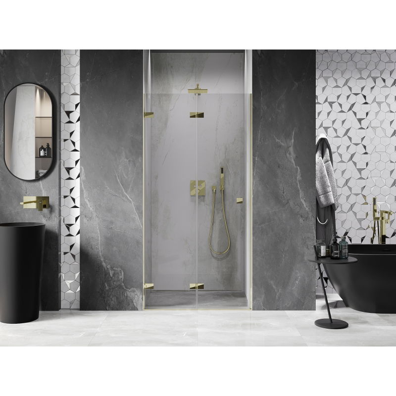 Mexen Lunar-F left folding shower door 65 cm, transparent, gold - 836-065-000-50-00-L
