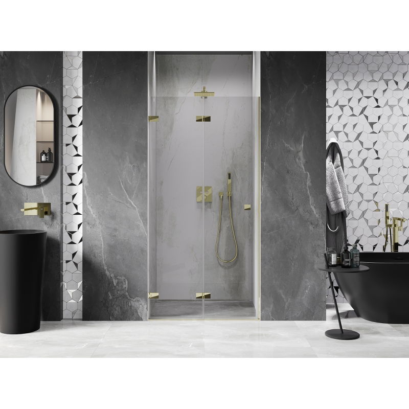 Mexen Lunar-F left folding shower door 65 cm, transparent, gold - 836-065-000-50-00-L