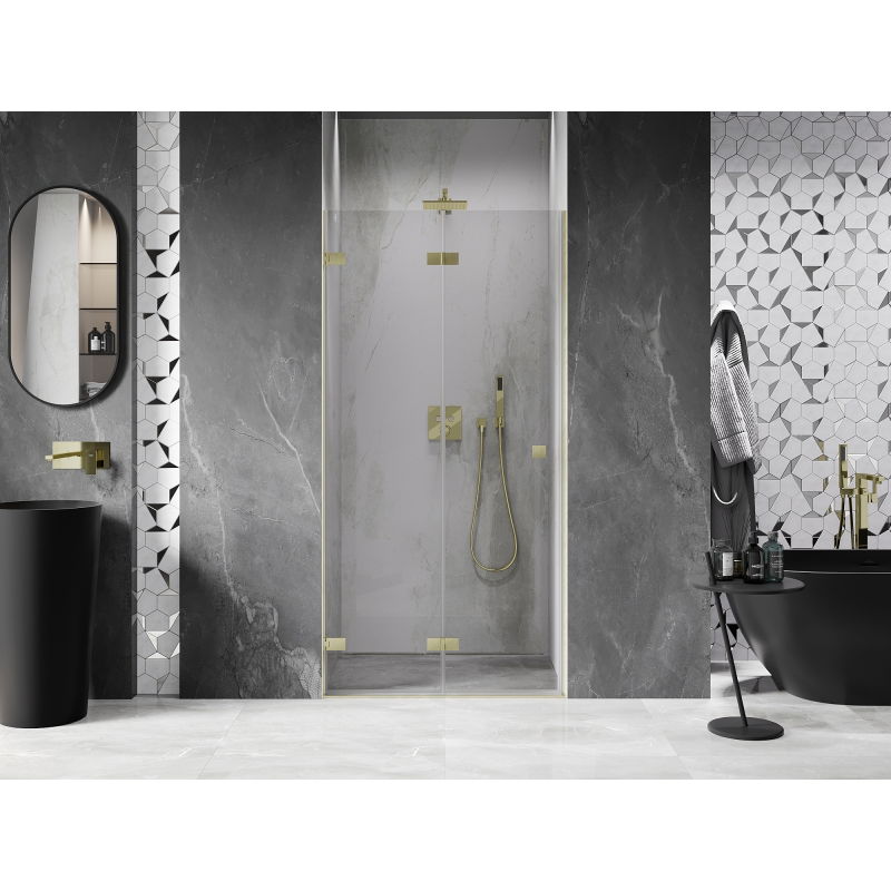 Mexen Lunar-F folding shower door left 60 cm, transparent, brushed gold - 836-060-000-55-00-L