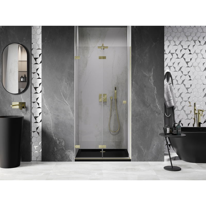 Mexen Lunar-F folding shower door left 65 cm, transparent, brushed gold - 836-065-000-55-00-L