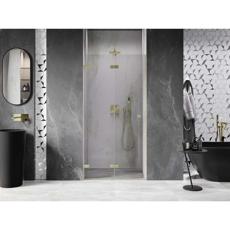 Mexen Lunar-F left folding shower door 75 cm, transparent, brushed gold - 836-075-000-55-00-L