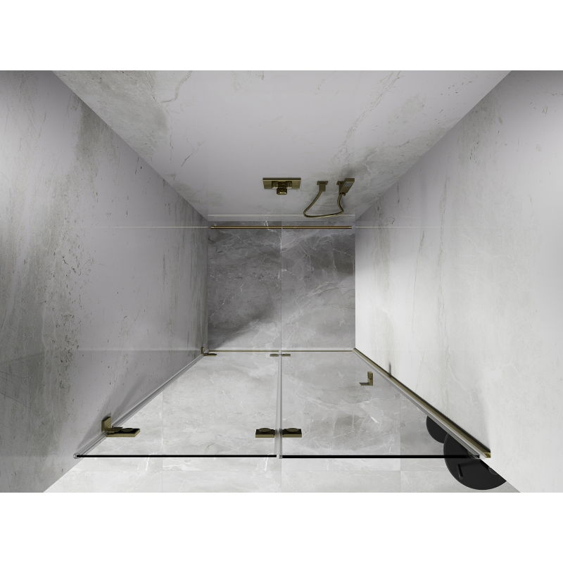 Mexen Lunar-F 90 cm Left Folding Shower Door, Transparent, Brushed Gold - 836-090-000-55-00-L