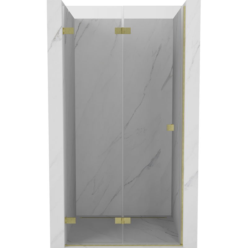 Mexen Lunar-F 90 cm Left Folding Shower Door, Transparent, Brushed Gold - 836-090-000-55-00-L