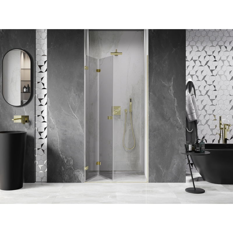Mexen Lunar-F folding shower door left 100 cm, transparent, brushed gold - 836-100-000-55-00-L