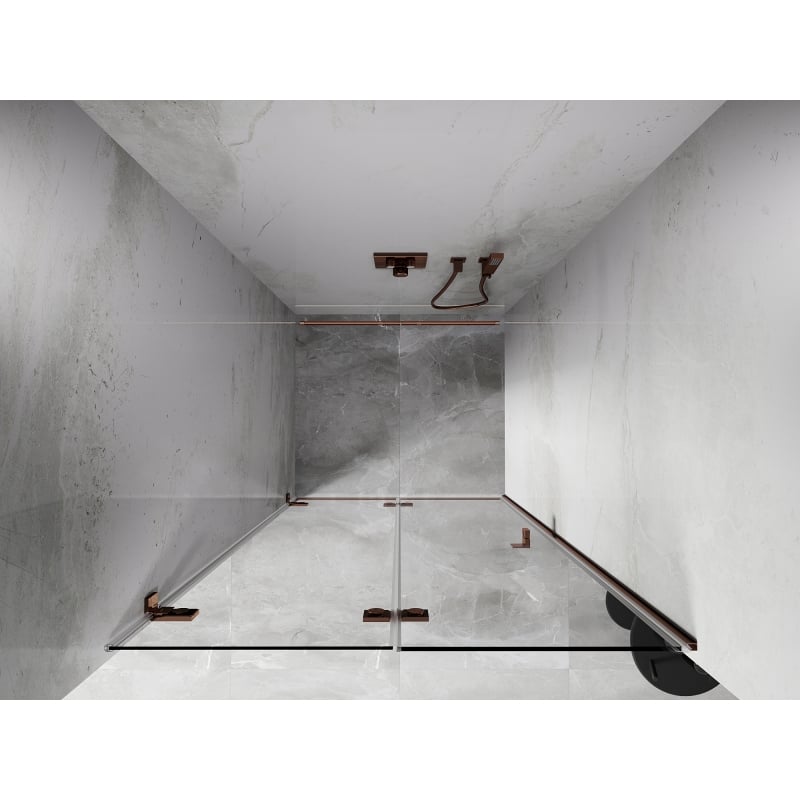 Mexen Lunar-F 70 cm Left Folding Shower Door, Transparent, Rose Gold - 836-070-000-60-00-L