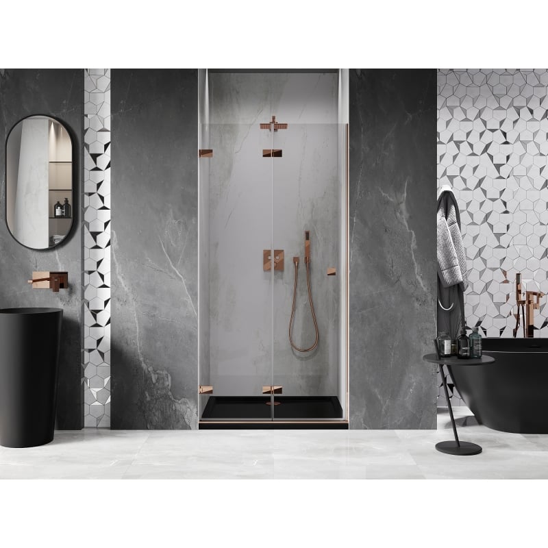 Mexen Lunar-F 70 cm Left Folding Shower Door, Transparent, Rose Gold - 836-070-000-60-00-L