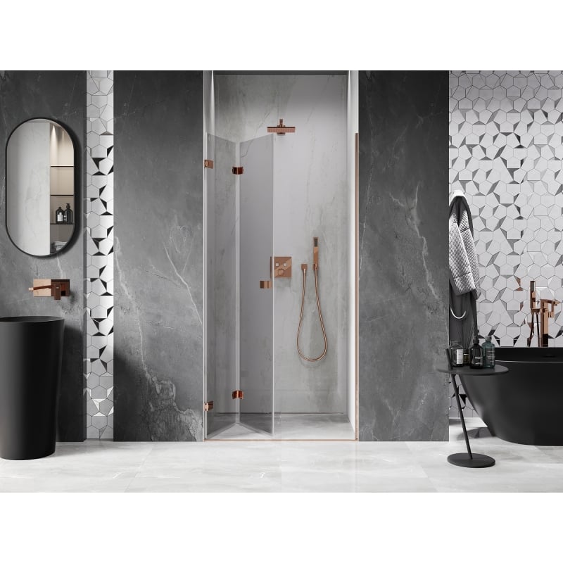 Mexen Lunar-F 70 cm Left Folding Shower Door, Transparent, Rose Gold - 836-070-000-60-00-L