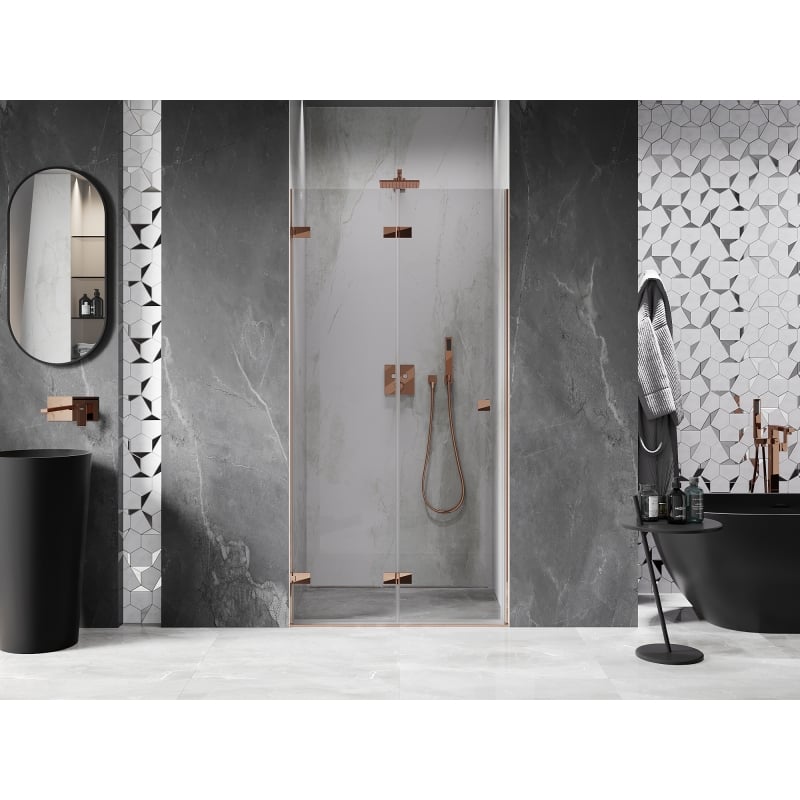 Mexen Lunar-F 70 cm Left Folding Shower Door, Transparent, Rose Gold - 836-070-000-60-00-L