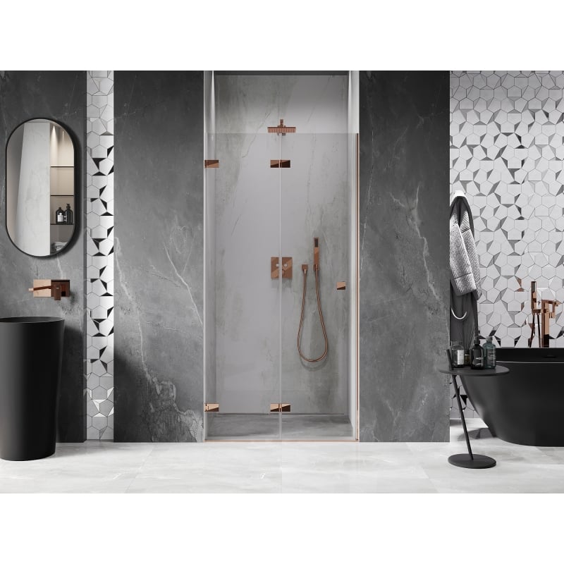 Mexen Lunar-F 70 cm Left Folding Shower Door, Transparent, Rose Gold - 836-070-000-60-00-L