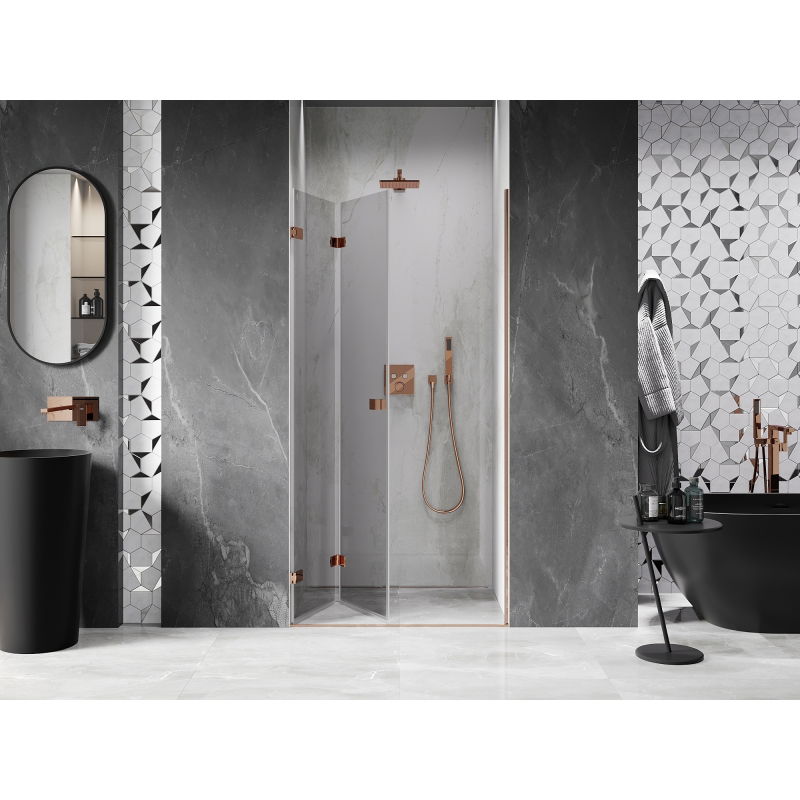 Mexen Lunar-F folding shower door, left 80 cm, transparent, rose gold - 836-080-000-60-00-L