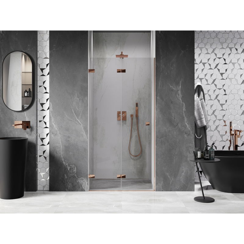 Mexen Lunar-F folding shower door left 95 cm, transparent, rose gold - 836-095-000-60-00-L