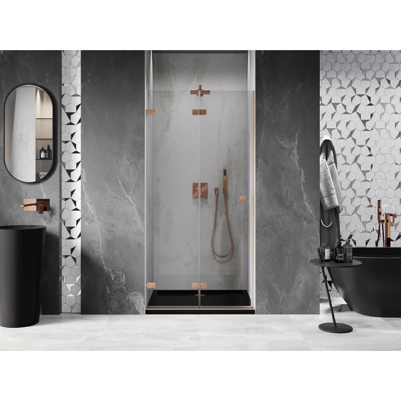 Mexen Lunar-F folding shower door left 65 cm, transparent, brushed copper - 836-065-000-65-00-L