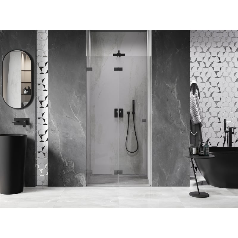 Mexen Lunar-F left folding shower door 60 cm, transparent, brushed gun gray - 836-060-000-66-00-L