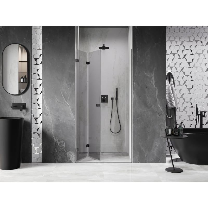 Mexen Lunar-F left folding shower door 60 cm, transparent, brushed gun gray - 836-060-000-66-00-L
