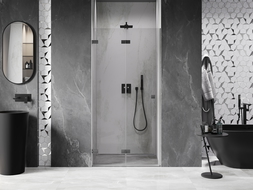 Mexen Lunar-F Left Folding Shower Door 85 cm, Transparent, Brushed Gun Gray - 836-085-000-66-00-L