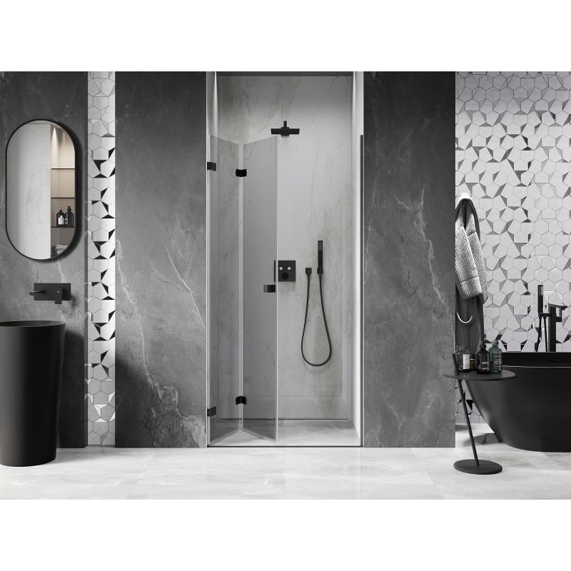 Mexen Lunar-F 90 cm Left Folding Shower Door, Transparent, Black - 836-090-000-70-00-L