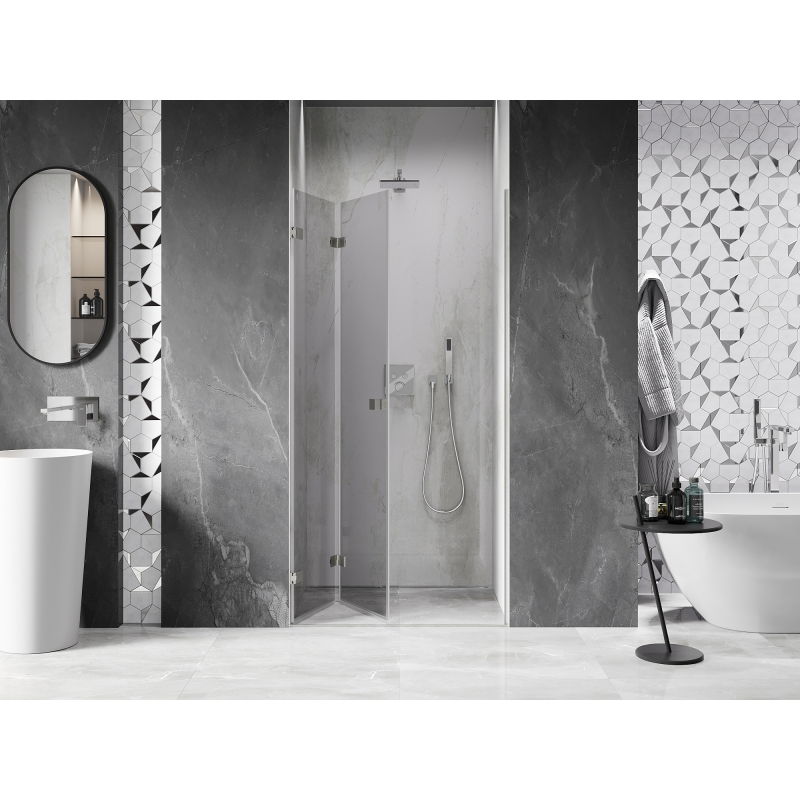 Mexen Lunar-F folding shower door left 75 cm, transparent, brushed nickel - 836-075-000-97-00-L