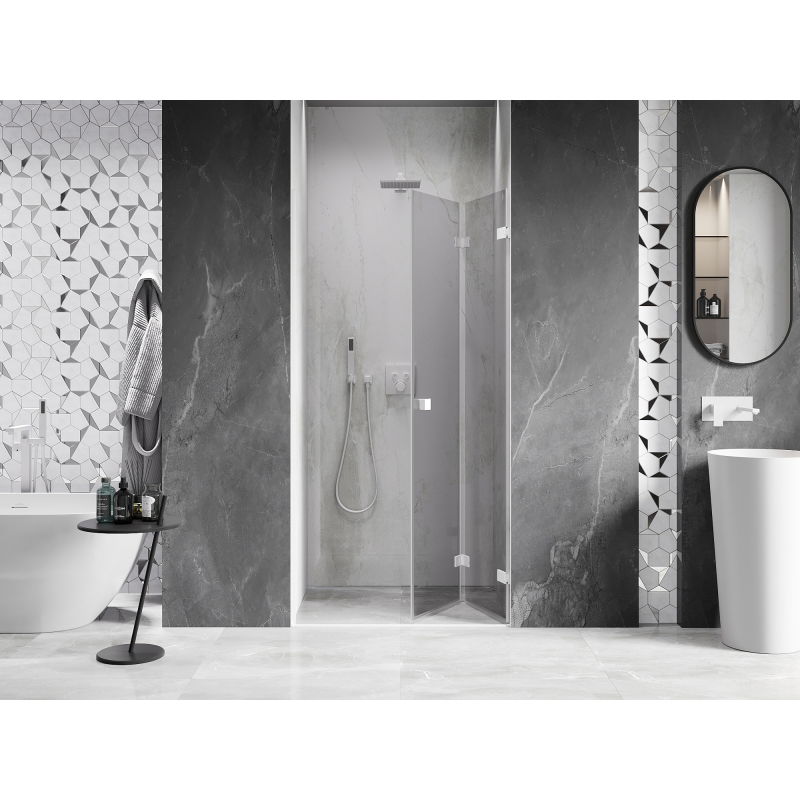 Mexen Lunar-F folding shower door right 85 cm, transparent, white - 836-085-000-20-00-P