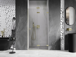 Mexen Lunar-F folding shower door right 90 cm, transparent, brushed gold - 836-090-000-55-00-P