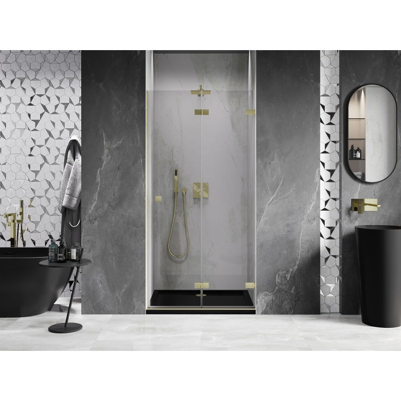 Mexen Lunar-F folding shower door right 95 cm, transparent, brushed gold - 836-095-000-55-00-P