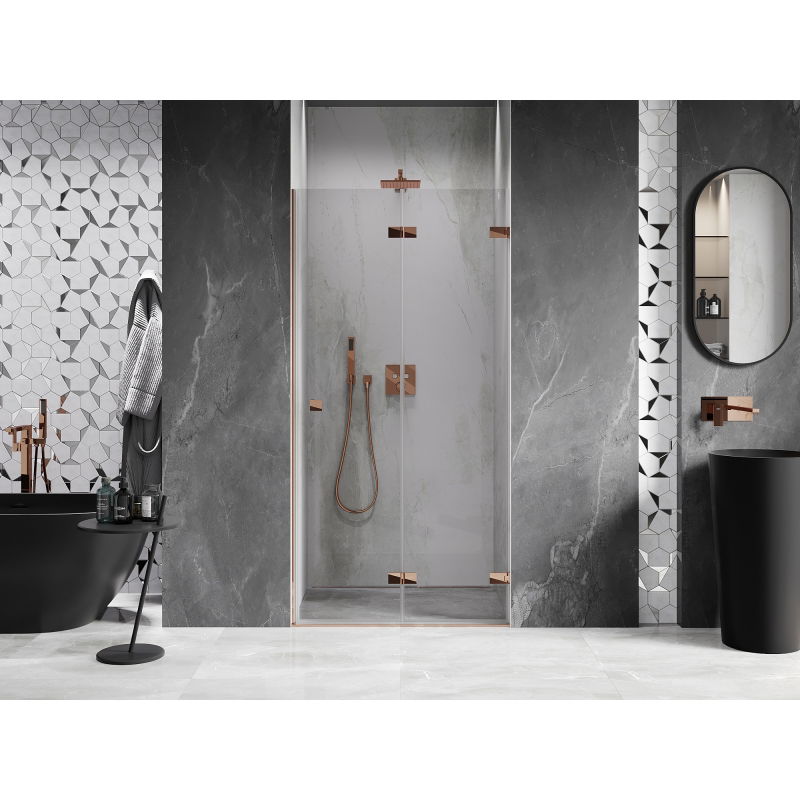 Mexen Lunar-F Right Folding Shower Door 80 cm, Transparent, Pink Gold - 836-080-000-60-00-P